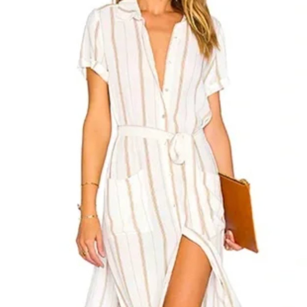L’ ACADEMIE The Shirt Dress in Stripe White Size XS